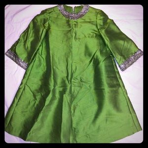 Vintage green silk cocktail bell dress